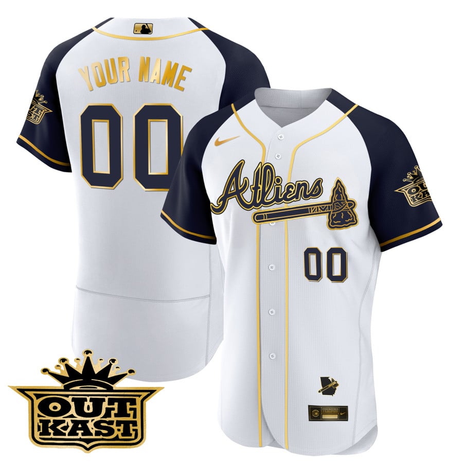 Atlanta Falcons Black Gold & White Gold Baseball Custom Jersey - All S