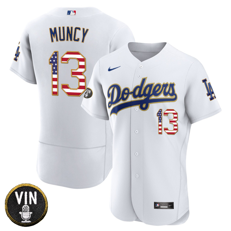 Men's Los Angeles Dodgers Vin Scully Patch Gold Trim Flag Jersey - All -  Vgear