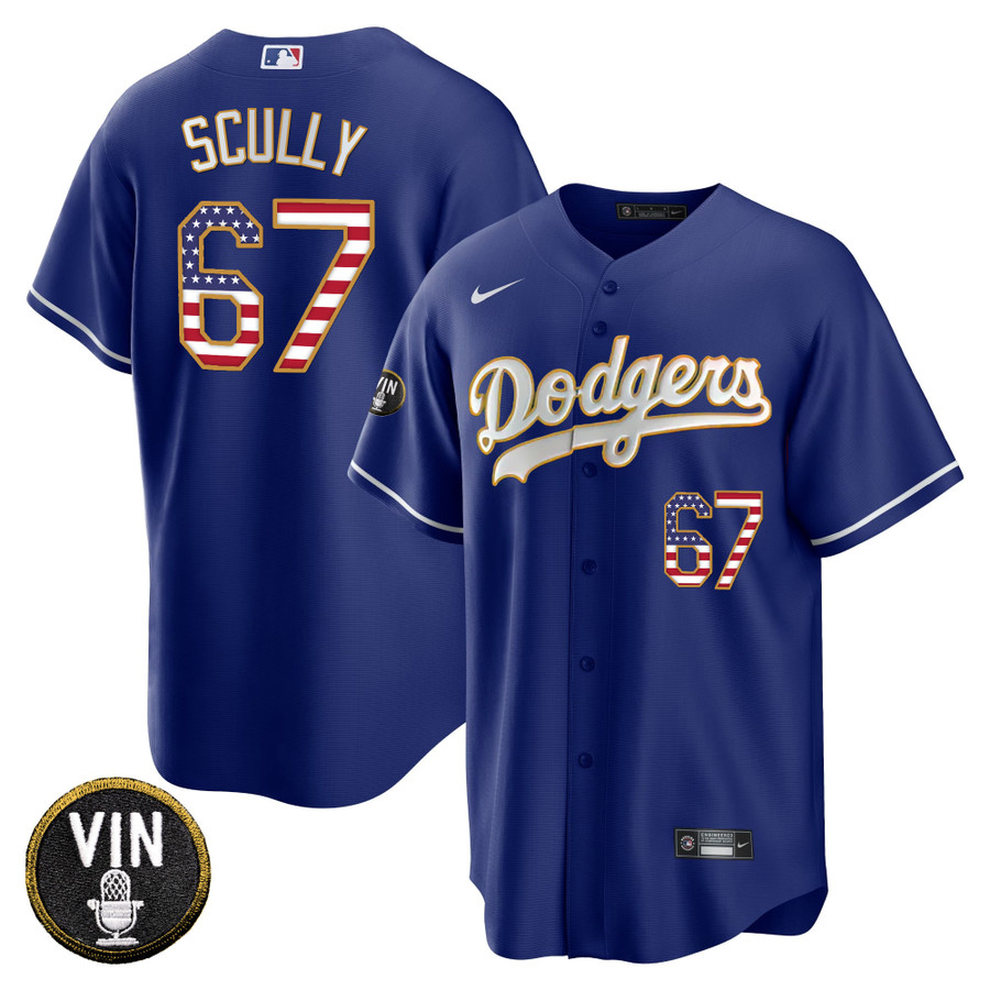 Men's Los Angeles Dodgers Vin Scully Patch Gold Trim Flag Jersey - All -  Vgear