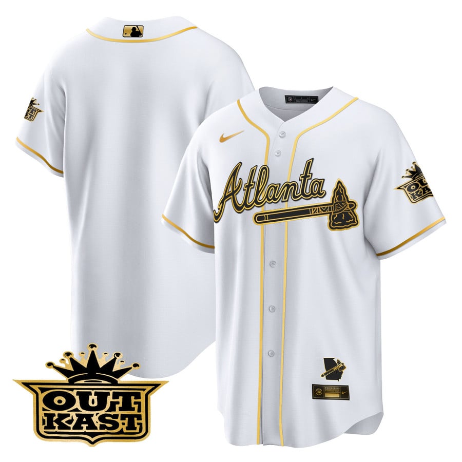 Men's Atlanta Braves Outkast Cool Base Gold Jersey V3 - All Stitched
