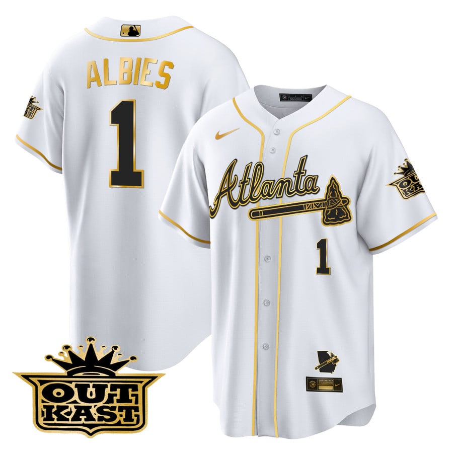 Men's Atlanta Braves Outkast Cool Base Gold Jersey V3 - All Stitched - Vgear