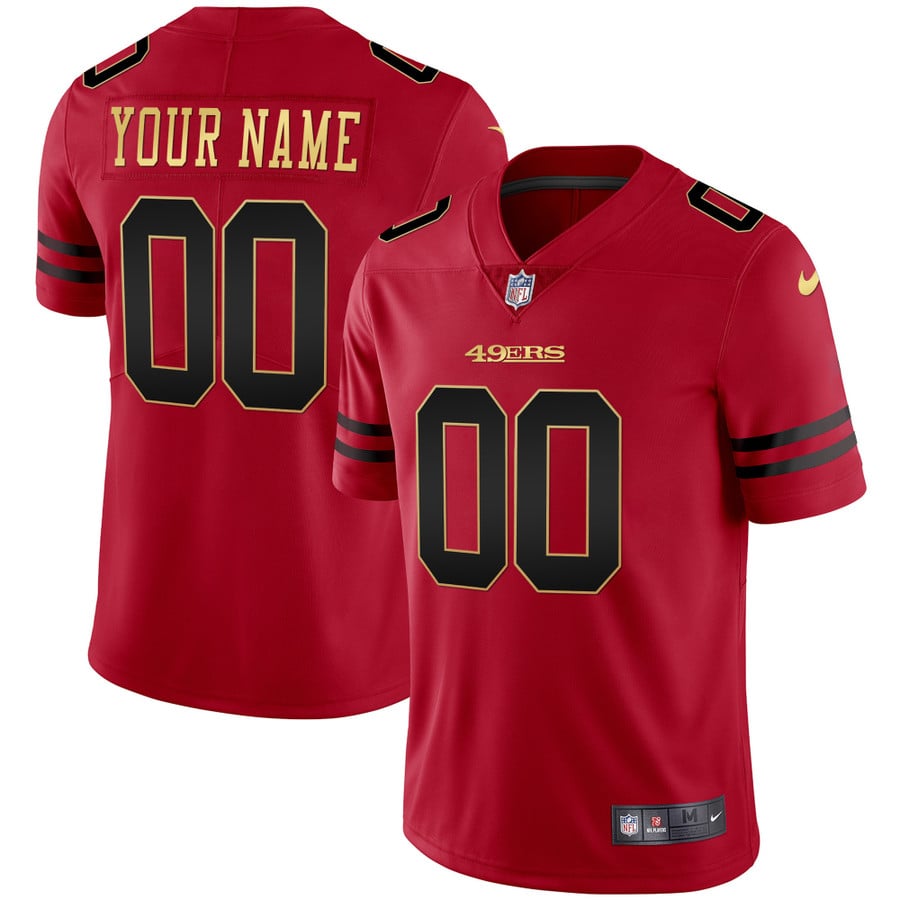 49ers Black Red Gold Blooded Custom Jersey - All Stitched