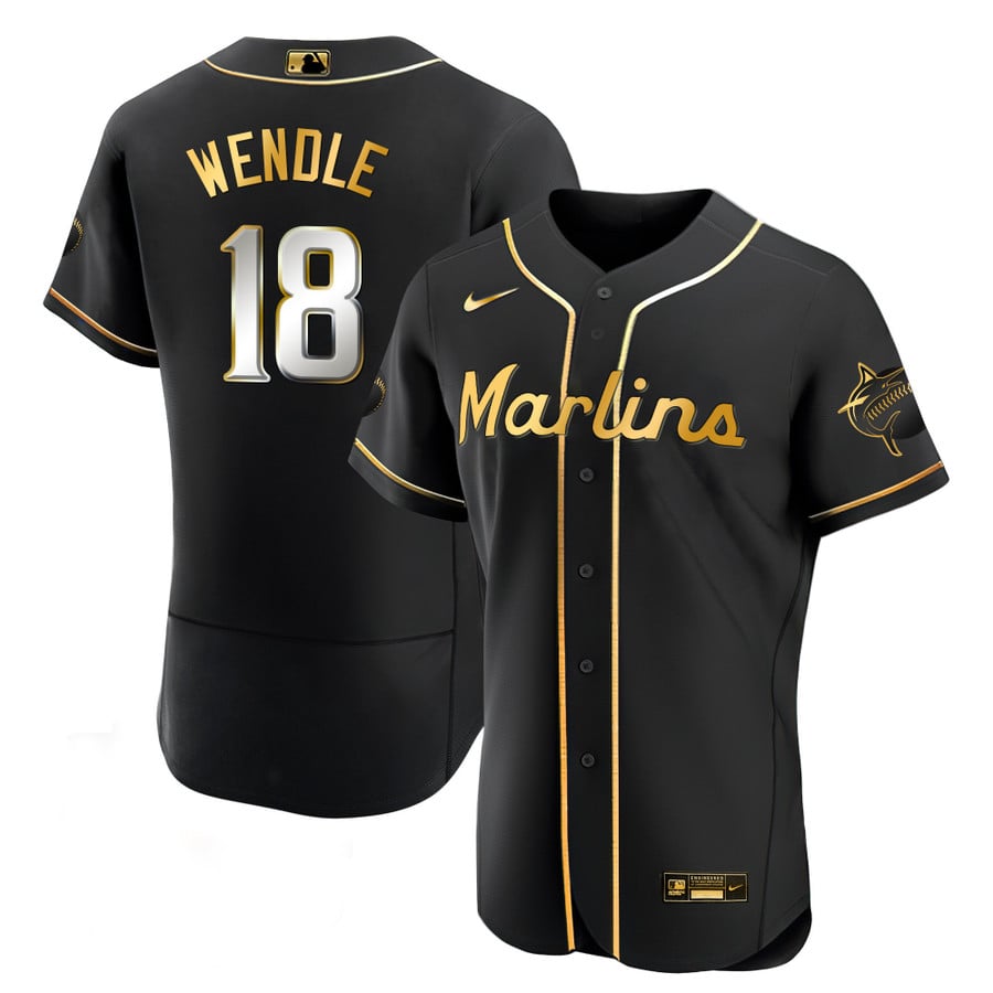 Men's Miami Marlins Black Limited & Gold Jersey - All Stitched - Vgear