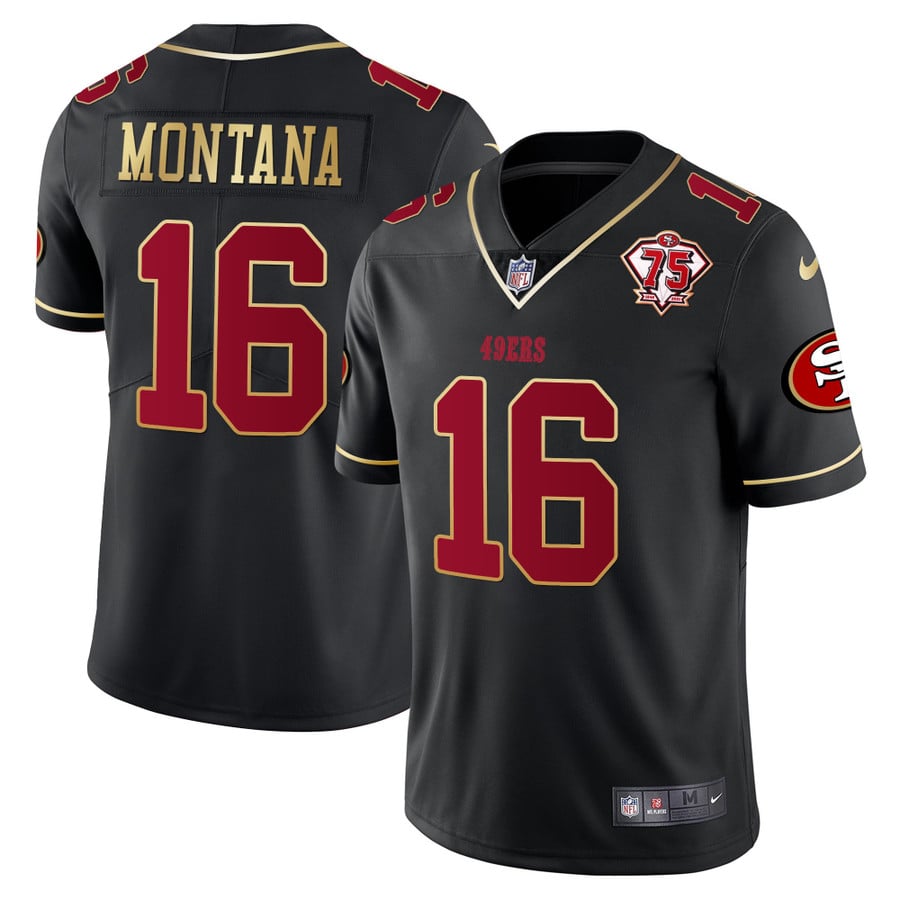 Men's 49ers 75th Anniversary Patch Vapor Gold Trim Jersey V2 - All Stitched  - Vgear