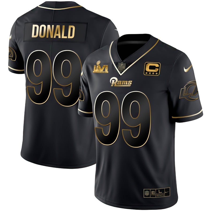 Men's Los Angeles Rams Super Bowl LVI Black Gold Jersey - All Stitched