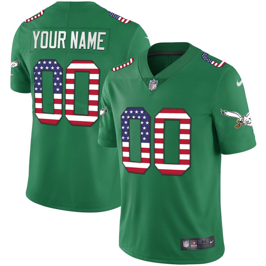 Eagles Kelly Green Gold Flag Vapor Custom Jersey - All Stitched