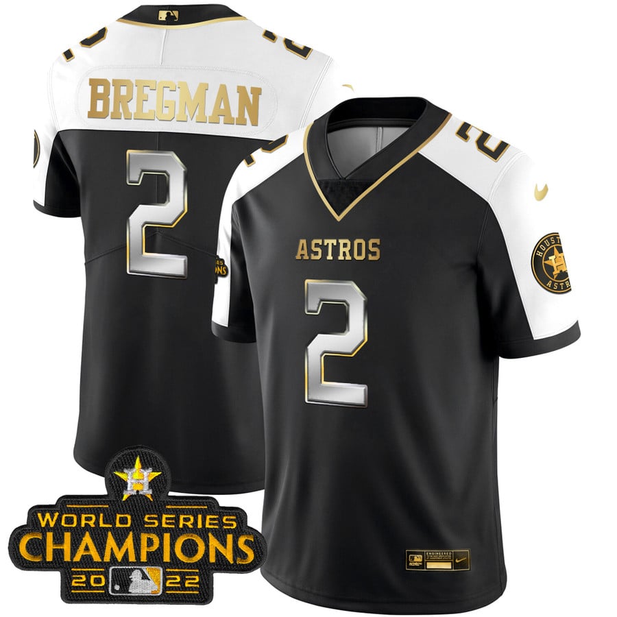 Houston Astros 2023 Champions Patch Vapor Gold Jersey - All Stitched