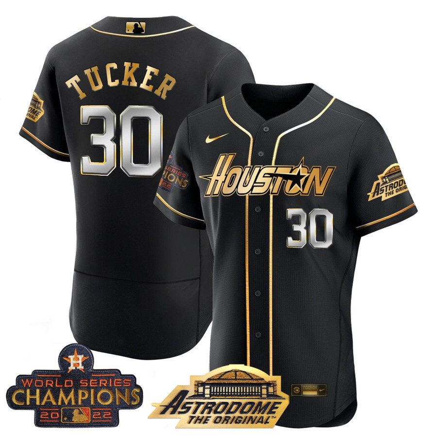 Men's Houston Astros Gray & Gold 2023 Champions Patch Jersey - All