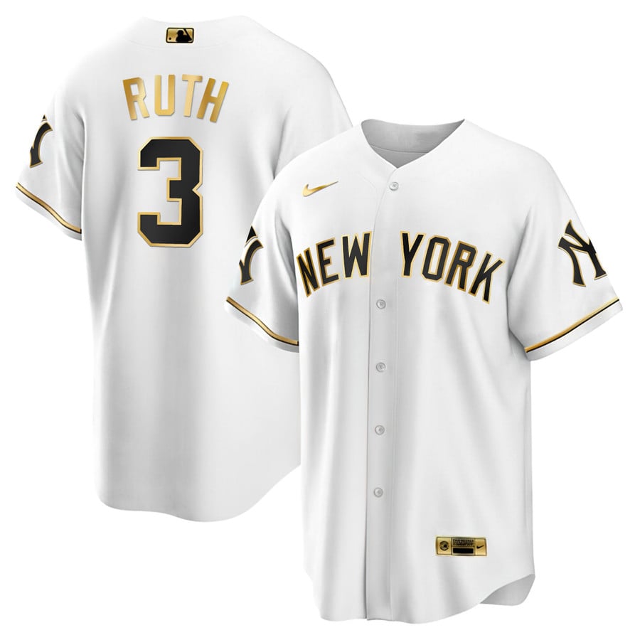 Men's New York Yankees White Gold & Black Gold Jersey - All Stitched