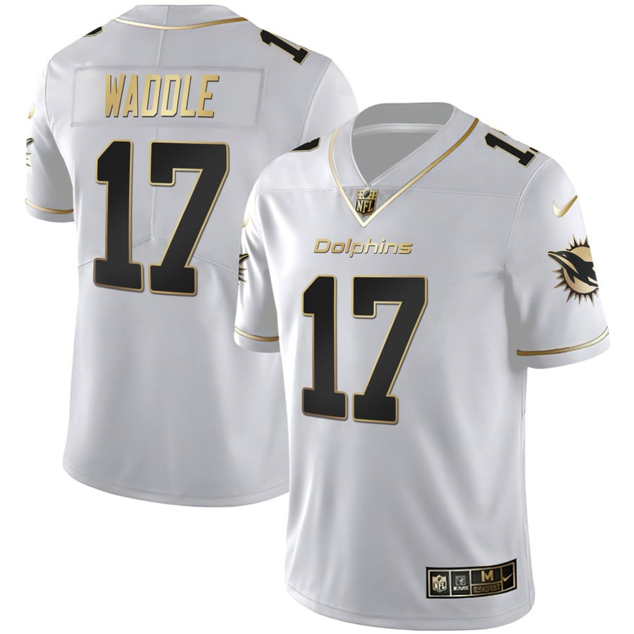 Men's Dolphins White Gold & Black Gold Jersey - All Stitched - Vgear