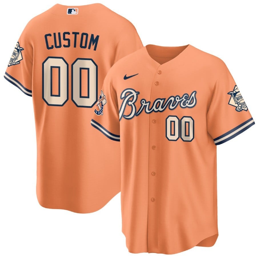 Atlanta Braves Custom Name Number Flex Base Baseball Jersey Cream
