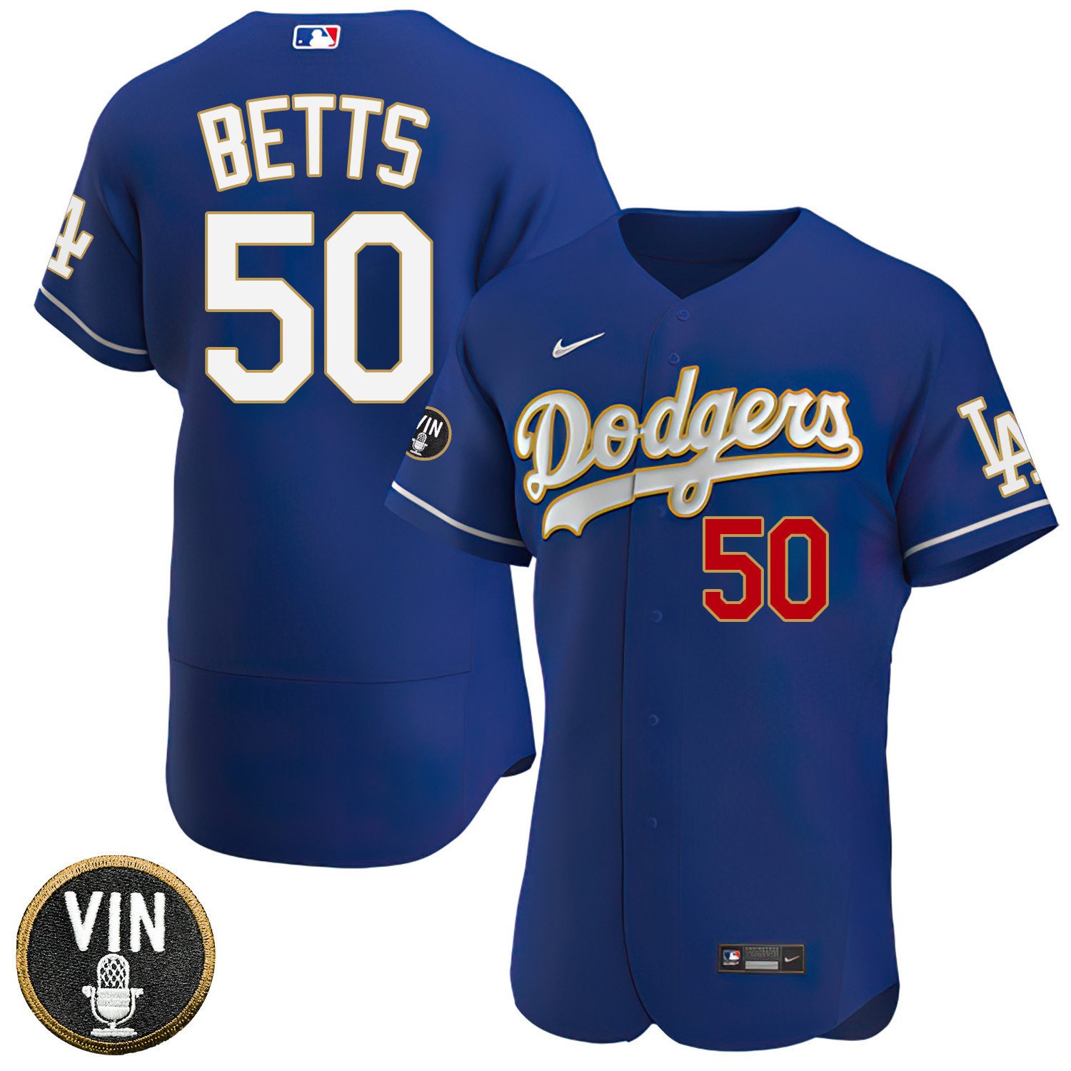 Men's Dodgers World Series Patch Gold Limited Jersey - All Stitched