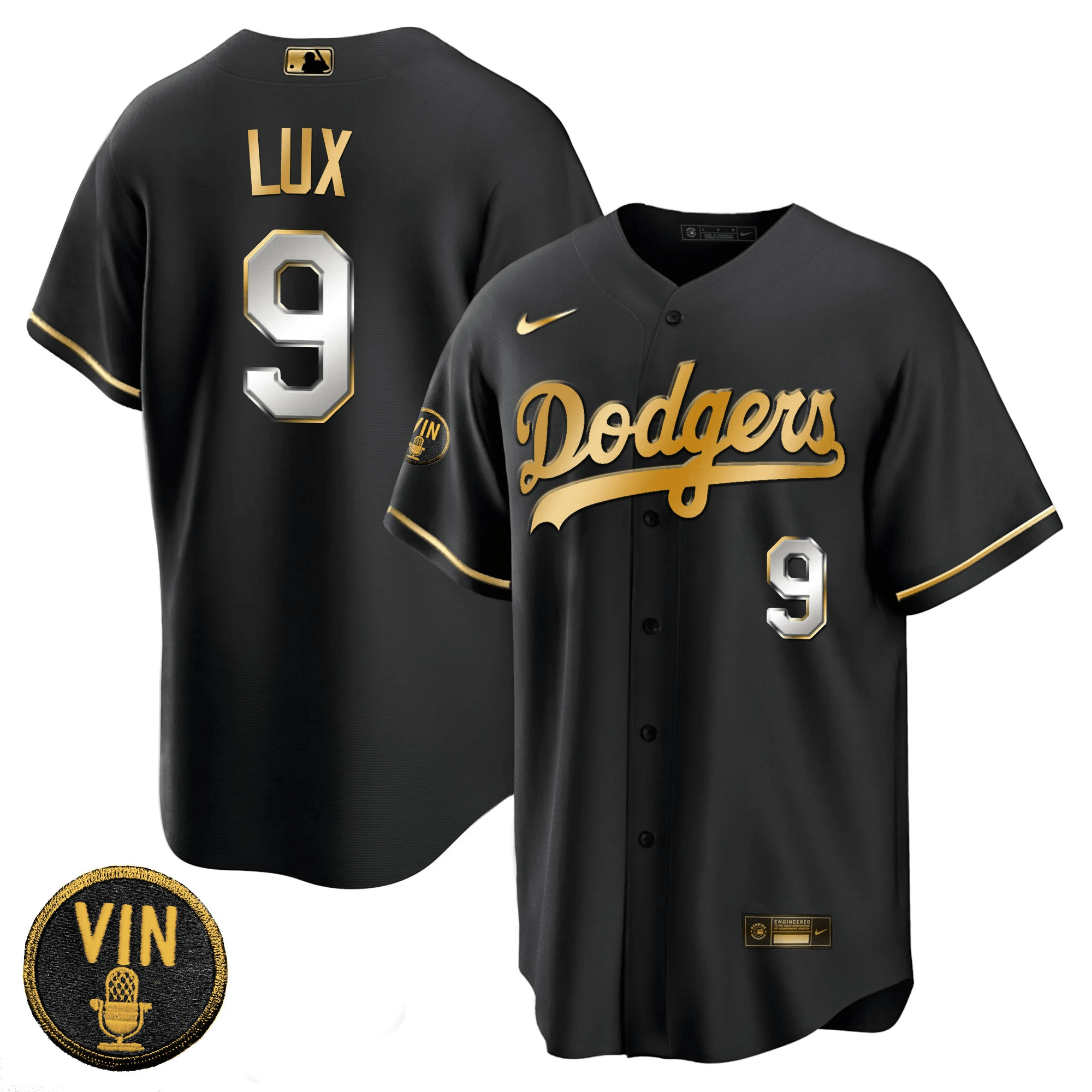 Men's Dodgers Black Limited Vin Scully Patch Gold Jersey - All