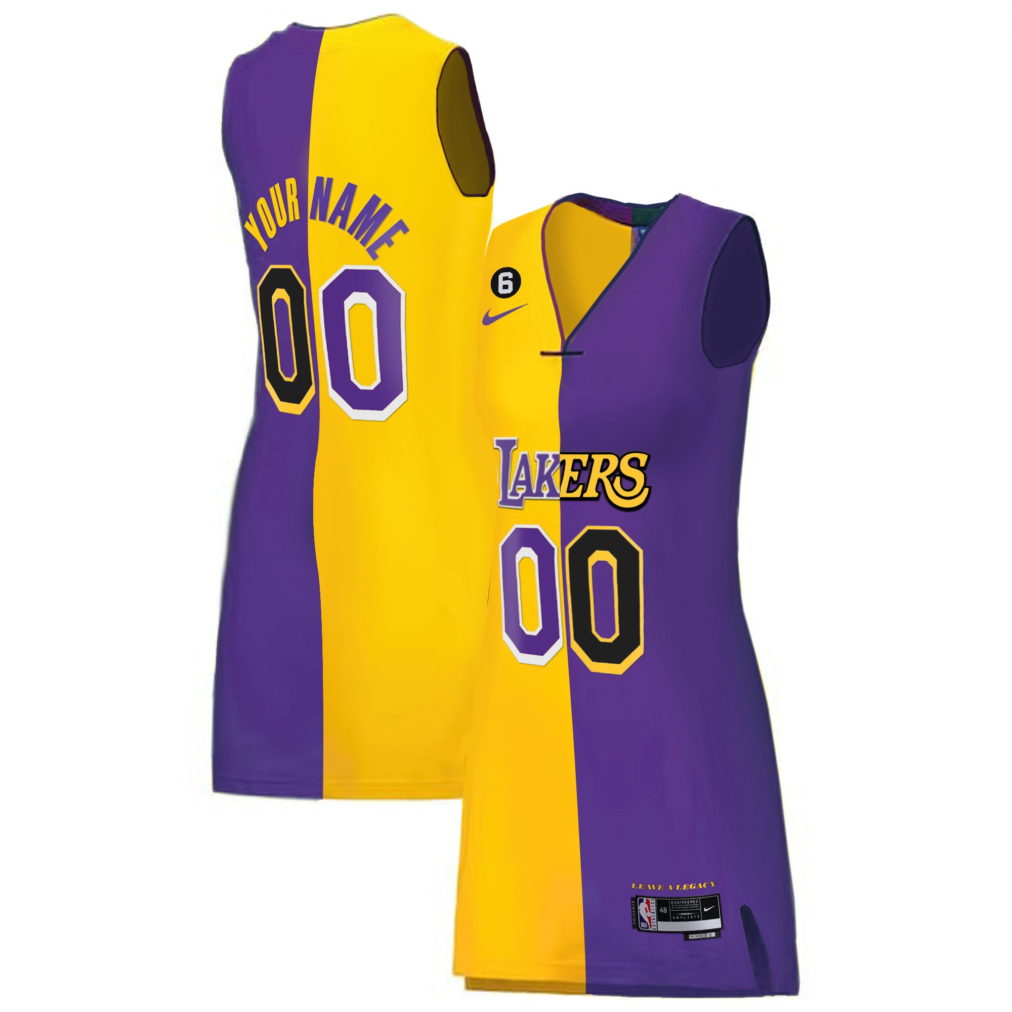 Los Angeles Lakers Gold & Split Dress Custom Jersey - All Stitched - Vgear