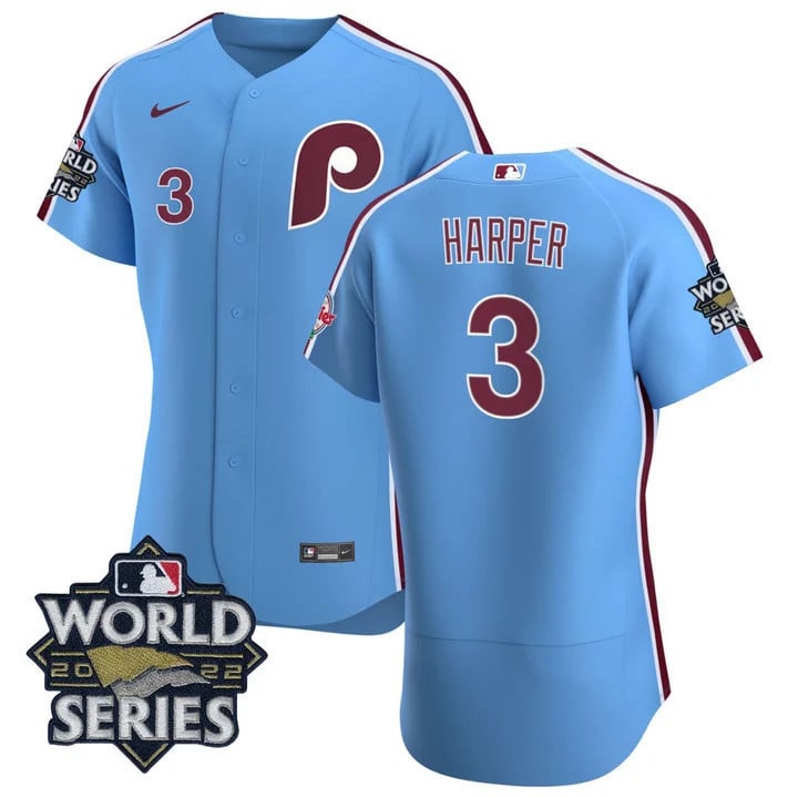 Men's Bryce Harper #3 Philadelphia Phillies 2023 World Series Stitched  Jersey