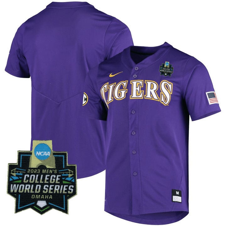Men's LSU Tigers College Baseball World Series Purple Jersey - All Stitched  - Vgear