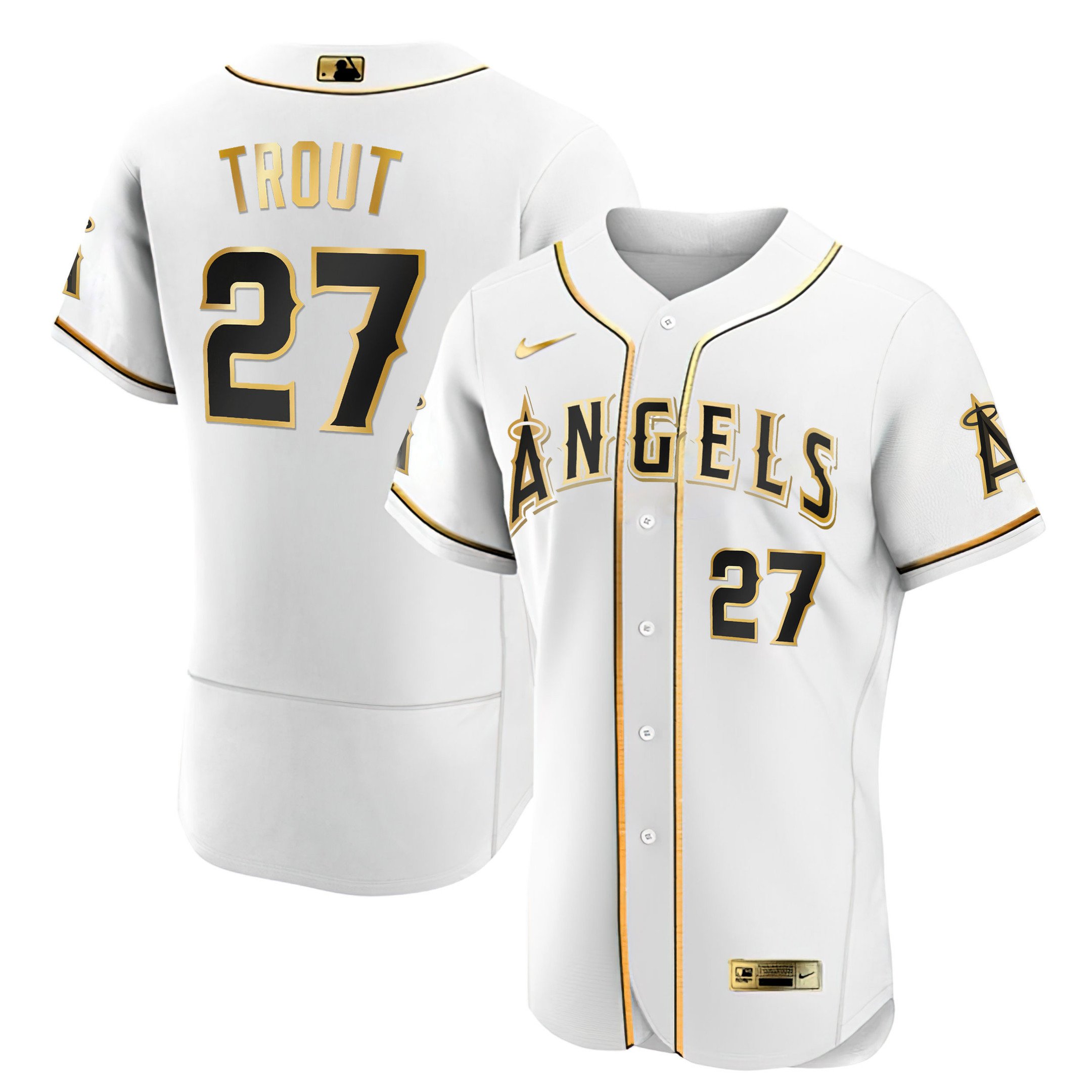 Men's Mike Trout Los Angeles Angels Black Gold & White Gold Jersey - A -  Vgear
