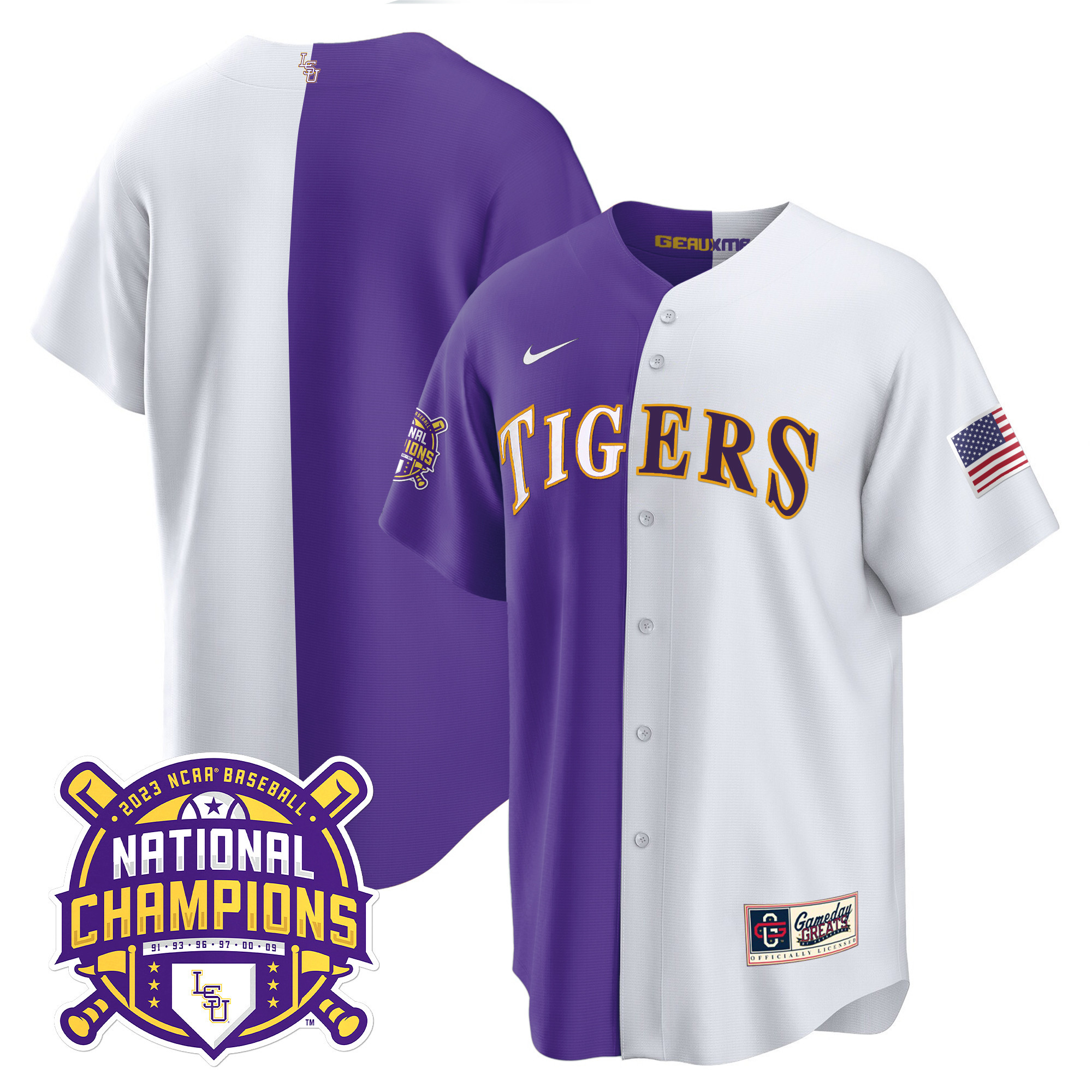 Men's LSU Tigers 2023 National Champions Split Jersey - All Stitched -  Nebgift