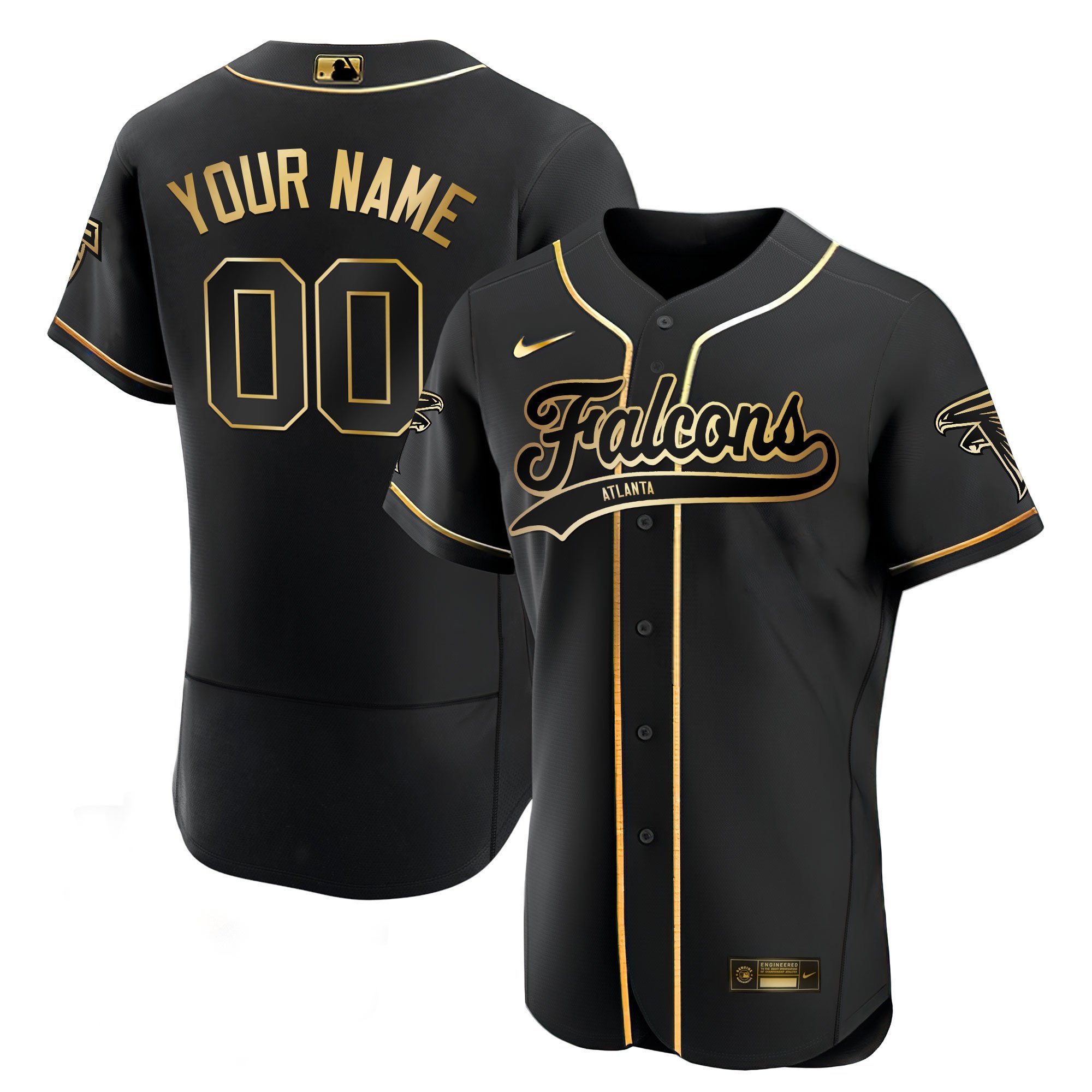 Atlanta Falcons Black Gold & White Gold Baseball Custom Jersey