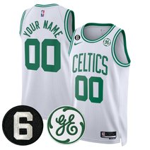 Boston Celtics Bill Russell & John Havlicek Patch Custom Jersey - All Stitched