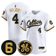 Men's Boston Celtics Bill Russell & John Havlicek Patch Baseball Jersey - All Stitched