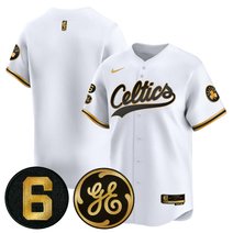 Men's Boston Celtics Bill Russell & John Havlicek Patch Baseball Jersey - All Stitched