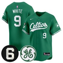 Men's Boston Celtics Bill Russell & John Havlicek Patch Baseball Jersey - All Stitched