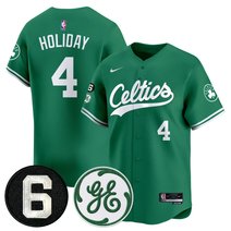 Men's Boston Celtics Bill Russell & John Havlicek Patch Baseball Jersey - All Stitched