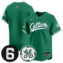 Men's Boston Celtics Bill Russell & John Havlicek Patch Baseball Jersey - All Stitched