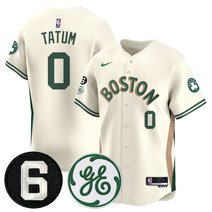 Men's Boston Celtics Bill Russell & John Havlicek Patch Baseball Jersey - All Stitched