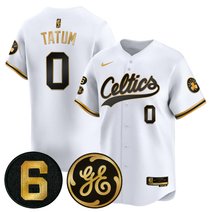 Men's Boston Celtics Bill Russell & John Havlicek Patch Baseball Jersey - All Stitched