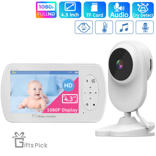 4.3 inch Wireless Color Baby Monitor 1080P HD Audio Video Baby Camera Temperature Monitor 2 Way Audio VOX Lullaby SD Card Record