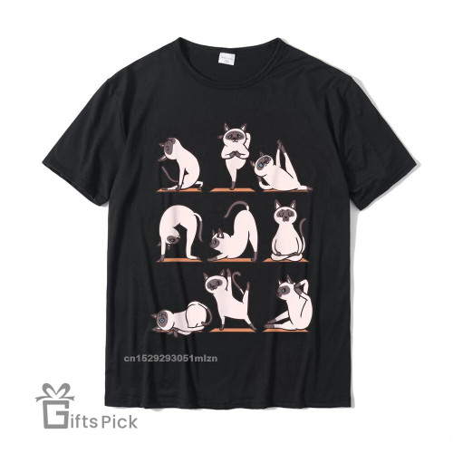 Siamese Cat Yoga T-Shirt Geek Top T-Shirts Tops Shirts For Men Prevailing Cotton Funny Tshirts