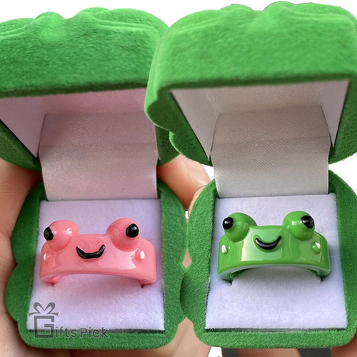2Pc Cute Frog Rings Lover Polymer Clay Resin Acrylic Rings for Women Girls Couple Travel Ring Summer Fashion Animal Jewelry Gift