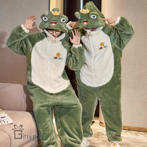 Kigurumis Winter Sleepwear Women Men Couples Nightwears for Ladies Thicken Frog Jumpsuits Kawaii Cute Cartoon Pajamas Men Pajama