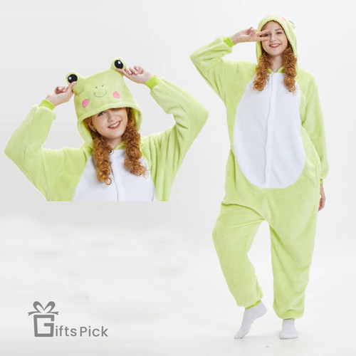 Adults Kigurumi Frog Pajamas Set Cosplay Cute Animal Onesie Flannel Warm Winter Sleepwear Men Women Party Fancy Jumpsuits Pyjama