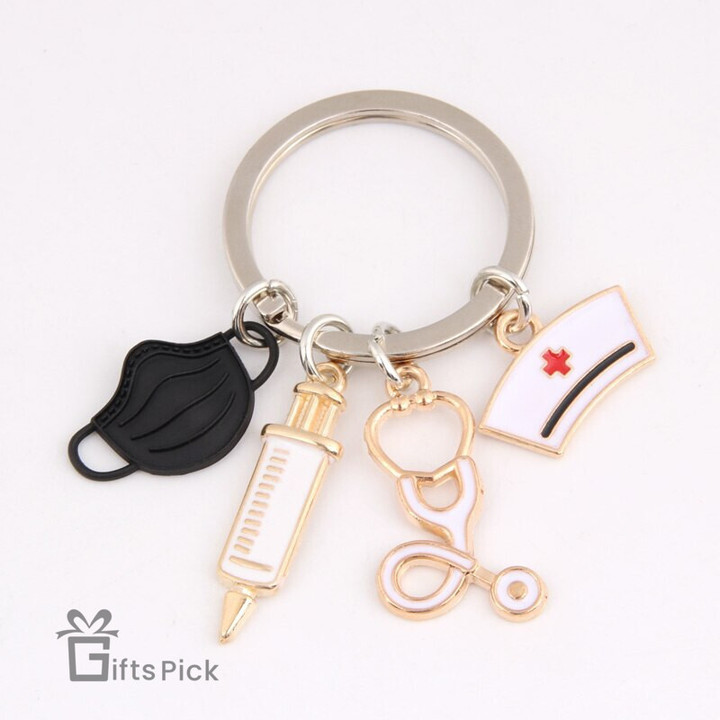 New Doctor Keychain Medical Tool Key Ring Injection Syringe Stethoscope Nurse Cap Key Chain Medico Gift DIY Jewelry Handmade
