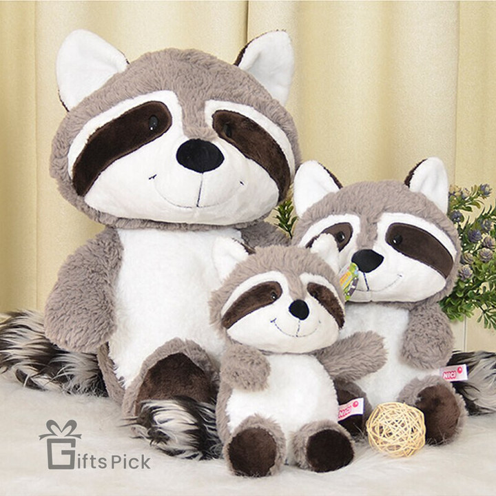 26/ 38/ 55cm Gray Raccoon Plush Toy Cute Soft Stuffed Long Fluff Animals Doll Pillow for Girls Kids Birthday Gift Bed Sofa Decor