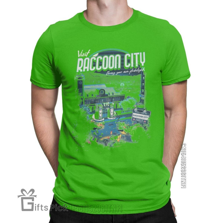 Visit Raccoon City Men T Shirt Vintage Tees Classic Short Sleeve Crew Neck T-Shirts 100% Cotton Printed Tops