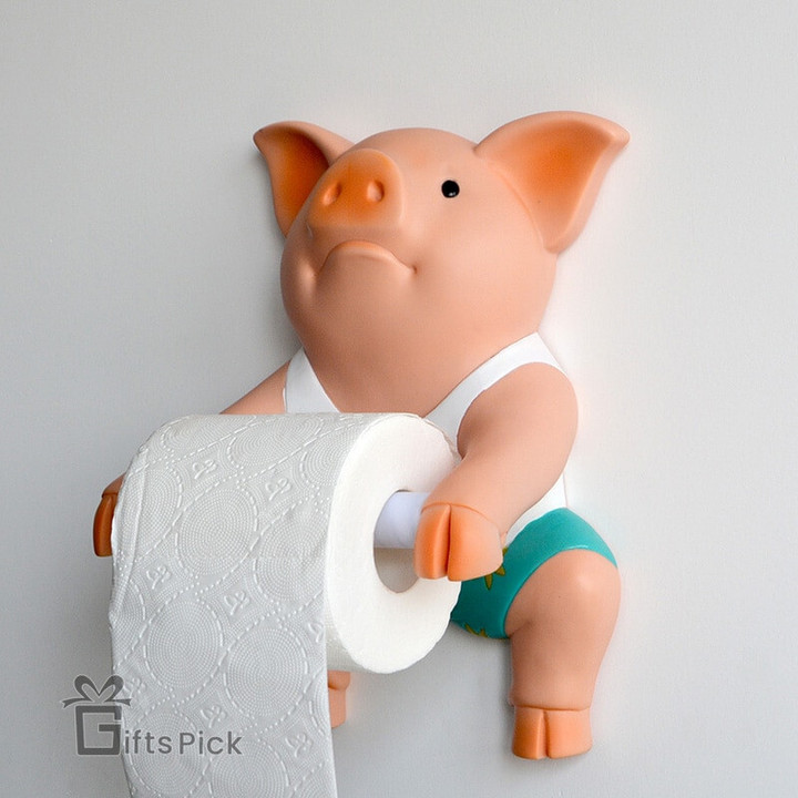PVC Pig Style Toilet Paper Holder Punch-Free Hand Tissue Box Household Paper Towel Holder Reel Spool Device Bathroom Accessory