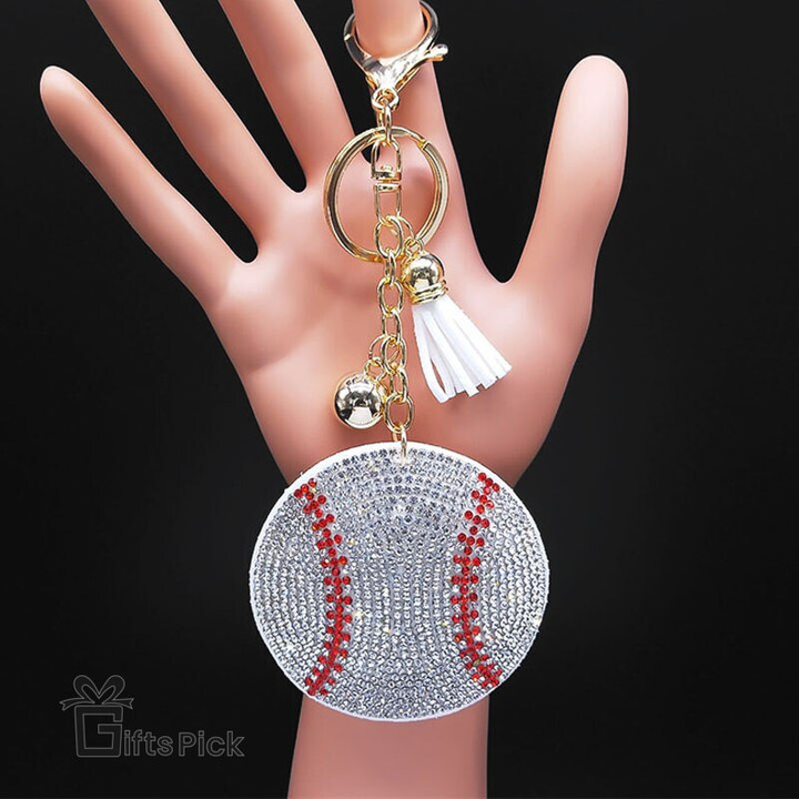 Cute Rugby American Football Crystal Key Chain for Bag Accessories Alloy Rhinestone Tassel Bell Car Key Ring Jewelry Gift K2873S
