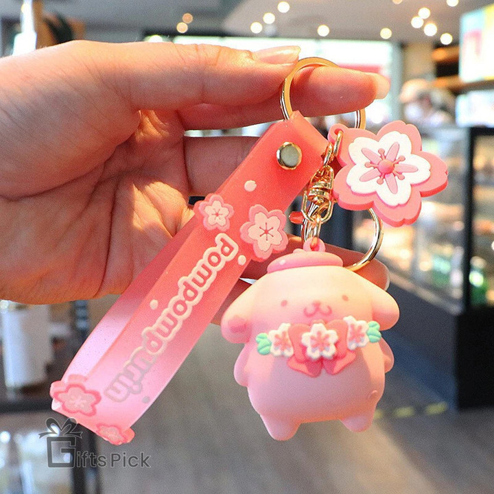 Sakura Sanrio Figurine Keychain Pink Hello Kitty Melody Kuromi Model PVC Toys Kt Cat Collectible Brinquedos Figure Key Ring Toy