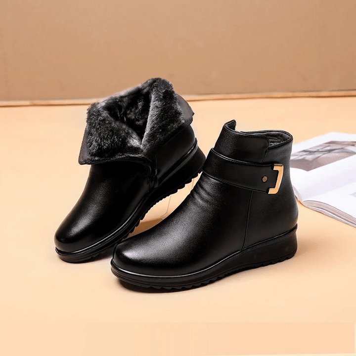 Genuine Leather Metal Buckle Velvet Boots（💝Buy More Save More💝 Buy 2 Free Shipping）