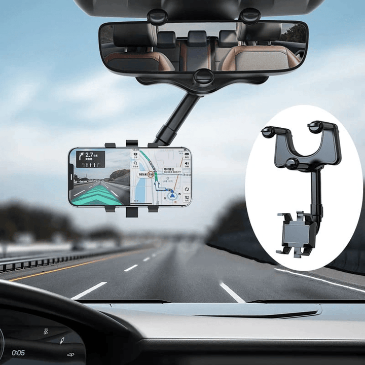 360° Car Rearview Mirror Phone Holder for Car Mount Phone and GPS Holder Support Rotating Adjustable Telescopic Phone Stand