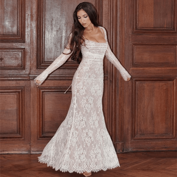 👗Shawl Drawstring Lace Maxi Dress - Buy 2 Free Shipping