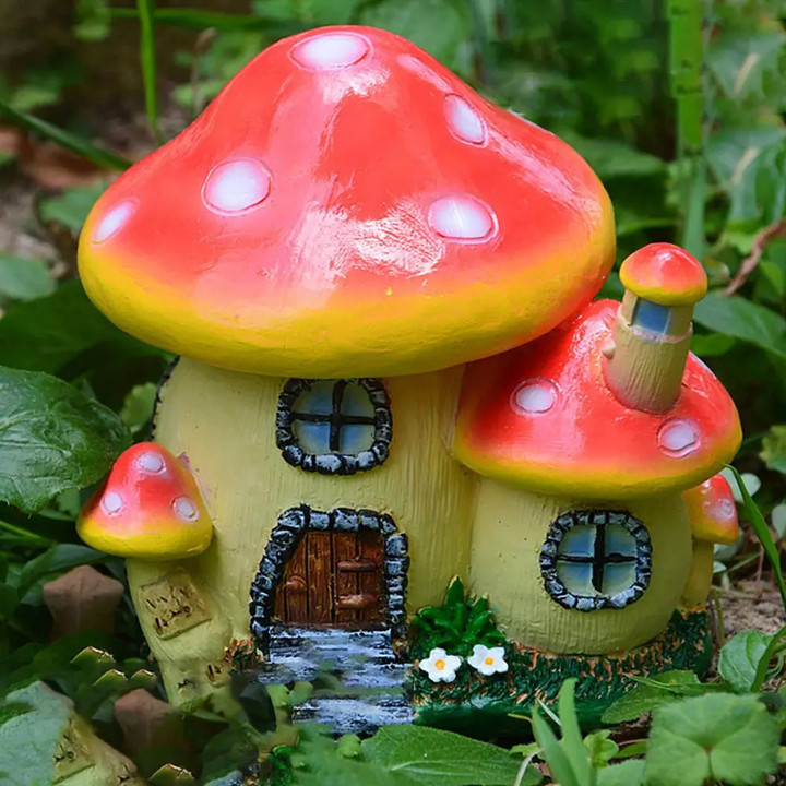 Miniature Mushroom House Toadstool Figurines Statue Sculpture