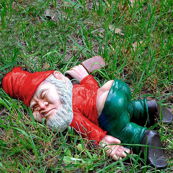 Dwarf lying Drunk Gnome Statues