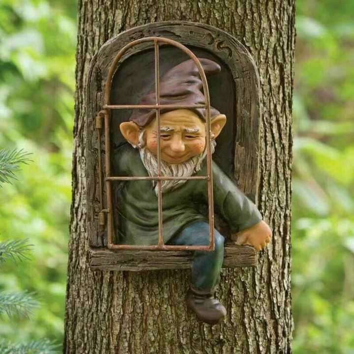 Creative Garden Statue Elf Go Out Tree Hug