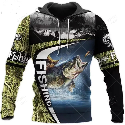 2024 3D Fishing Printed Men's Hoodie Designer Sweatshirt Spring Autumn Clothes Long Sleeve Pullover
