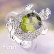 Olive Green Turtle Ring Crystal Zircon Stone Wedding Jewelry Gift